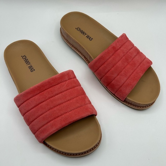 Johnny Was Solid Stitch Coral Pink, Sandal, Slides,Suede Like New, Size 8 - Picture 5 of 11